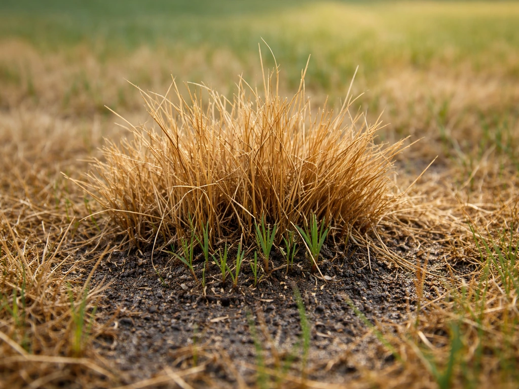 Gazon brûlé arrosé puis, quelques jours après, de petits brins verts repoussent à la base