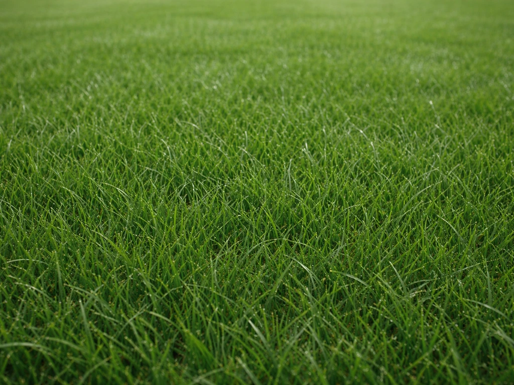 Pelouse de sport dense et vert foncé en plan rapproché, feuilles fines de fétuque élevée, aspect résistant.