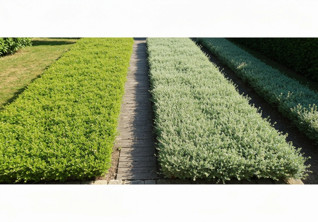 Jardin divisé en zones ensoleillées et ombragées avec deux types de gazon distincts, vue réaliste.