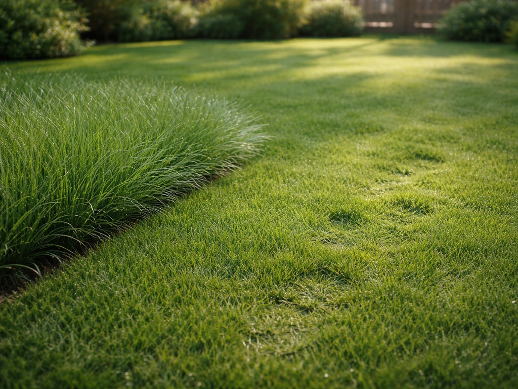 Gazon en jardin : contraste de densité entre deux graminées et brins qui se redressent après passage.