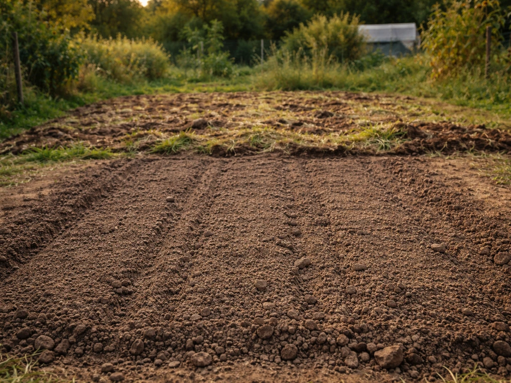 Potager en fin d’été : sol fraîchement gratté et lit de semences en préparation pour le prochain semis.