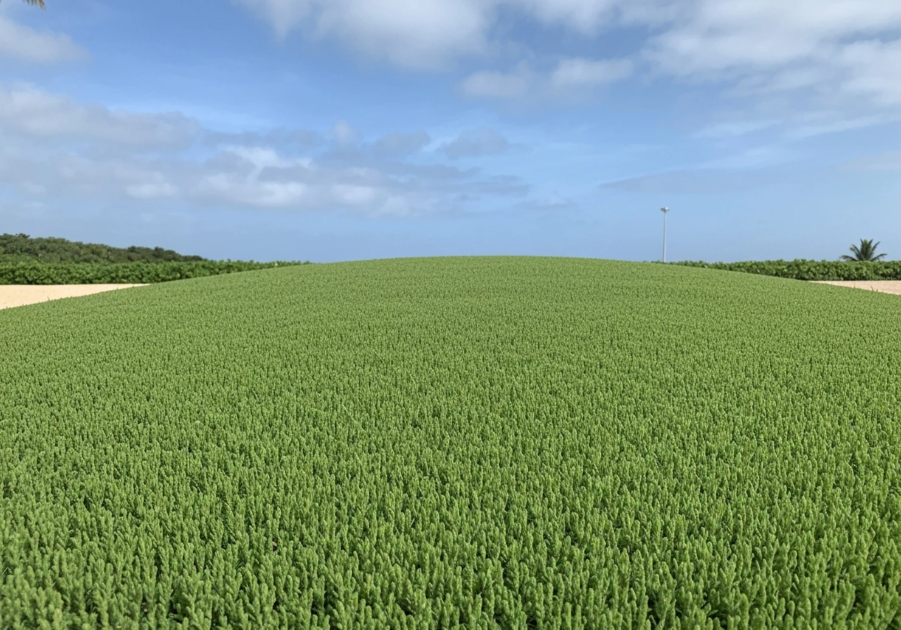 Vue rapprochée d’une pelouse dense vert vif type Caraïbes/Cynodon sous un ciel français clair.