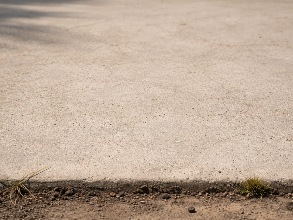 Gros plan d’une dalle en béton lisse avec peu de terre, illustrant pourquoi le gazon s’enracine mal.