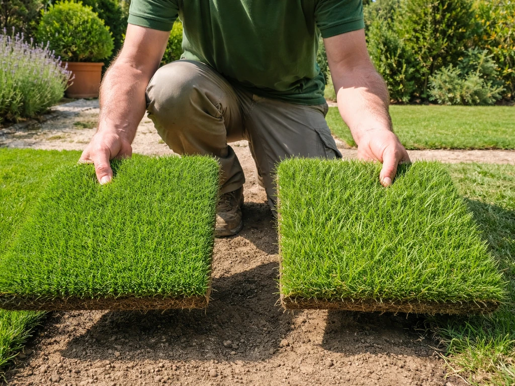 Comparaison au sol de trois textures de gazon (fétuques, ray-grass, cynodon) en jardin.