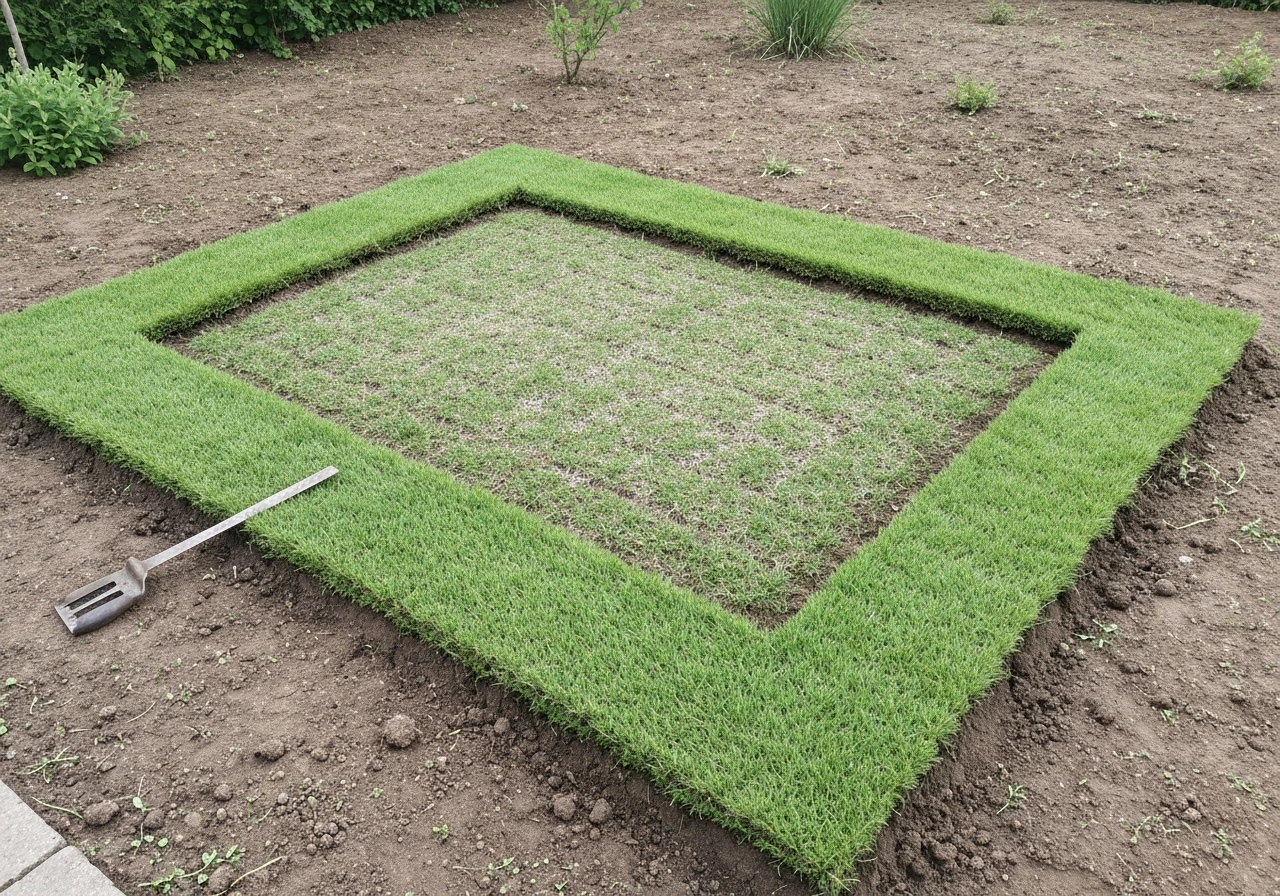 Pelouse de Zoysia tenuifolia avec différence visuelle entre zone centrale feutrée et zone aérée, tonte minimale.