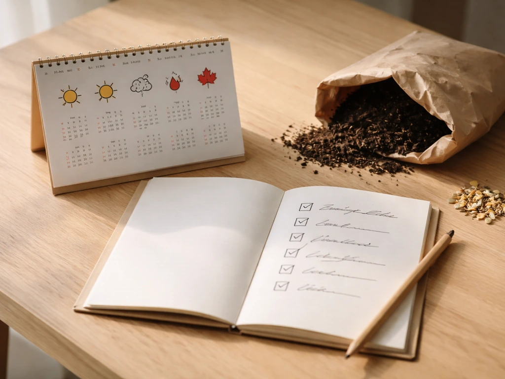 Tableau simple “avant de semer” et calendrier annuel avec pictogrammes saisonniers, pour planifier les semis.