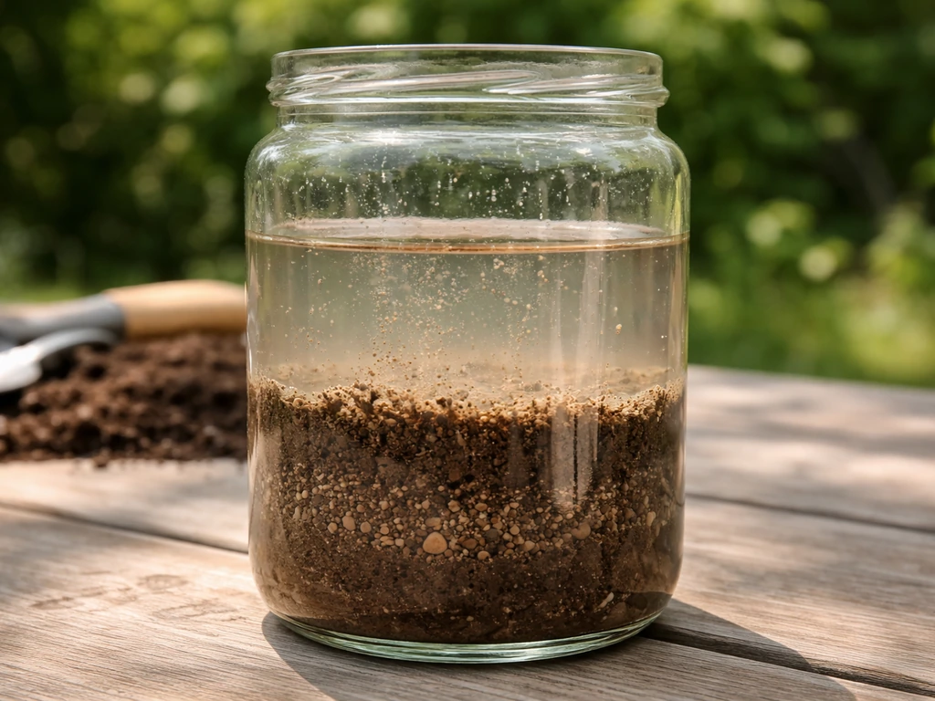 Test du bocal : sol qui se sédimente au fond, montrant la texture et le drainage.