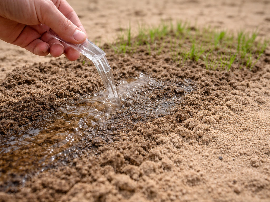 Arrosage d’un sol sableux : l’eau s’infiltre vite entre les grains, gazon clair et pauvre en matière organique.