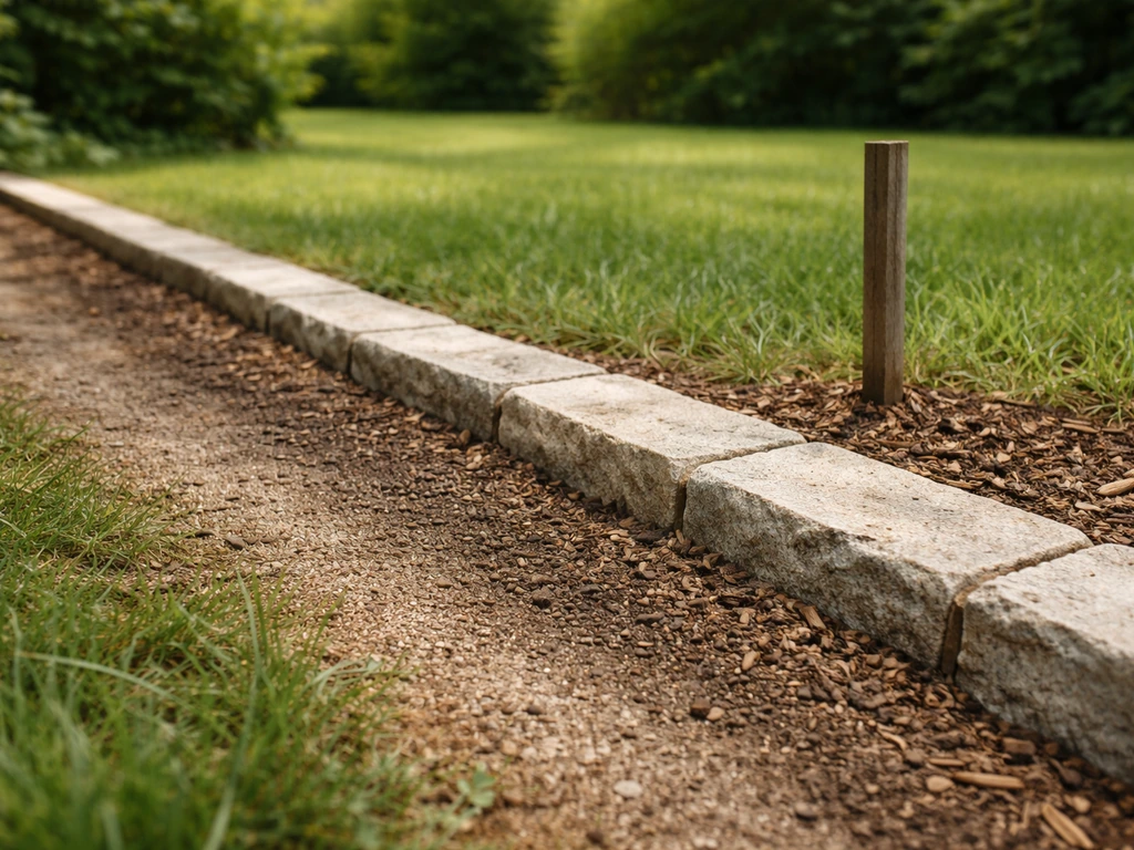 Détail d’un jardin avec bordure, zones de transition et traitement ciblé contre le fouillage des oiseaux.